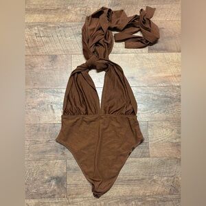 NWT Verdusa Brown Shimmery Strappy Bodysuit XL